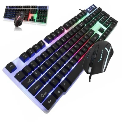 Gaming Keyboard Mouse Set USB Rainbow RGB LED Wired For PC Laptop PS5 Xbox One - Image 1 of 4