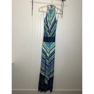 NWT London Times Halter Maxi Dress Chevron Stripe Beachy Sleeveless Size 12 - Picture 1 of 4