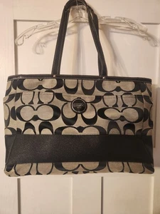 COACH Black Woven Jacquard Diaper Bag/computer tote With Crossbody Strap - Picture 1 of 9