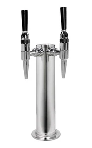 Kegco 14" Tall Polished Stainless Steel Beer Tower Double Taps Stout Faucets - Picture 1 of 6