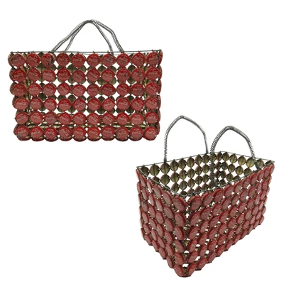 Bolsa de mão vintage de metal vermelha com tampa de garrafa de Coca-Cola cesta de arame 12 x 7" - Imagem 1 de 4