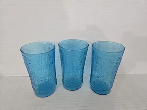 3 Anchor Hocking Pagoda Laser Blue Bamboo 5.5" Drinking Glasses FREE SHIPPING - Picture 1 of 6