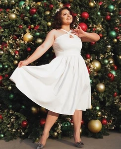 RARE Bettie Page Cross Twist Neck Fit And Flare Dress In Bridal White Size 3X - Picture 1 of 3