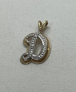 14K Solid Yellow Gold Diamond Designer Signed LETTER “D” Pendant Charm - Picture 1 of 3