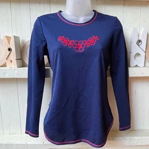 Top vintage San Michele blu ricamato motivo floreale quantistico anni 70 crimplene S12  - Foto 1 di 13