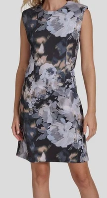 Calvin Klein Women's Black Floral Unlined Cap-Sleeve Sheath Petite Dress Size 2P - Image 1 of 4