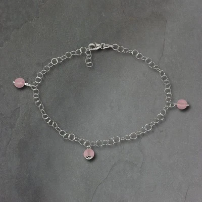 Silberdream 25cm Cavigliera Donna Rosa Vetro Sfera Vero Accessori IN Argento - Immagine 1 di 4