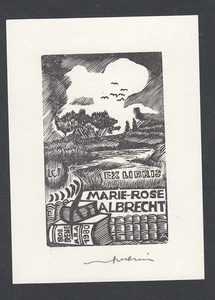 Ex Libris firmado Marie-Rose Albrecht 1980, arte gráfico original vintage - Bild 1 von 1