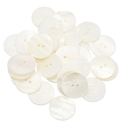 Botón de nácar redondo 35 piezas, 2 agujeros 25 mm, blanco Foto 1 de 4