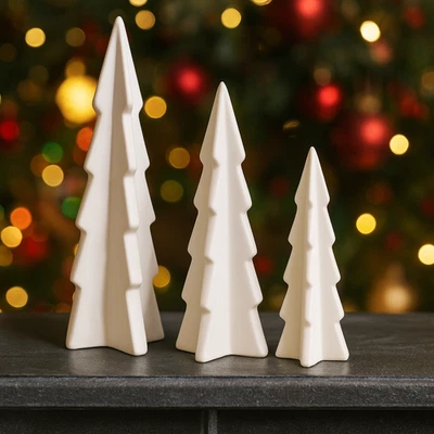 White Ceramic Christmas Tree Minimalist Holiday Decor 1Pcs Seasonal decor tree - Image 1 of 3