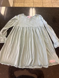 Ruffle Girl Dress Tunic Sz 12 Aqua Cotton Knit Fall Long Sleeve Girls Boutique - Picture 1 of 8