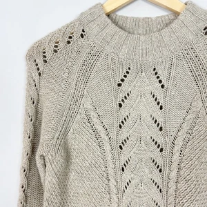 NEW Loft Mock Neck Sweater Oatmeal Cableknit Pointelle Size Small Women's - Picture 1 of 4