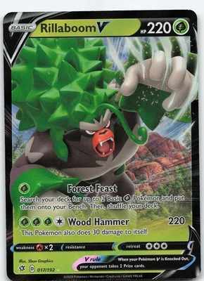 Rillaboom V 017/192 Ultra Rare Holo SWSH02: Rebel Clash NM Pokémon - Image 1 of 2