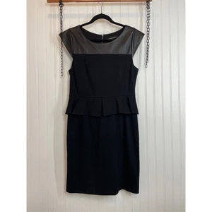 Cynthia Steffe Peplum Dress Womens BLack Leather Accent Cap Sleeve Size 12 - Picture 1 of 8