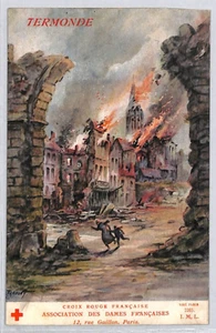 RED CROSS WW1 France Postcard *Termonde* 1915 Art CHARITY DAMES FRANCAISES YZ84 - Picture 1 of 12