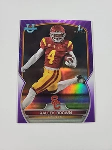 Raleek Brown 2022 Bowman University cromo refractor púrpura/399 USC - Imagen 1 de 4