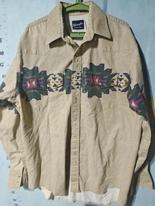 Camicia western Wrangler uomo grande marrone azteca sud-occidentale snap davanti vintage - Foto 1 di 11