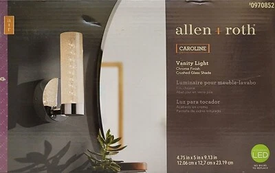 allen + roth,  "Caroline" LED Chrome Dimmable Vanity Light | Crushed Glass Shade - Image 1 of 4