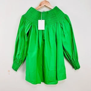 Blusa túnica COS de gran tamaño con hombros descubiertos Kelly verde brillante XS con puños - Imagen 1 de 18