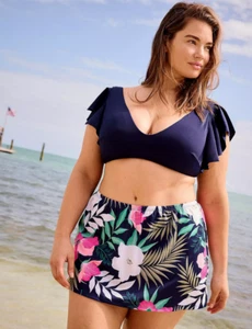LANE BRYANT CACIQUE SWIM TROPICAL NAVY SIDE SLIT SWIM SKIRT SZ 20 - Picture 1 of 5