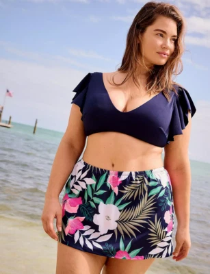 LANE BRYANT CACIQUE SWIM TROPICAL NAVY SIDE SLIT SWIM SKIRT SZ 20 - Image 1 of 4