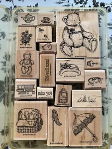 Stampin' Up! 17 francobolli blocco legno ORSO ARCO 17 ritirati 1998 vintage 1 extra Judith C32 - Foto 1 di 10