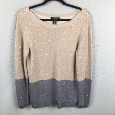 Suéter Casa Blanca Mercado Negro Mujer L Tostado Negro Rayas Brillo WHBM Bling Foto 1 de 4