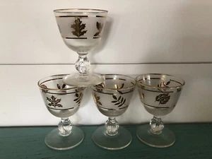 Vintage Libbey Gold Leaf Foliage Glasses Cordial Apertif Dessert Wine Set 4 NICE - Picture 1 of 1