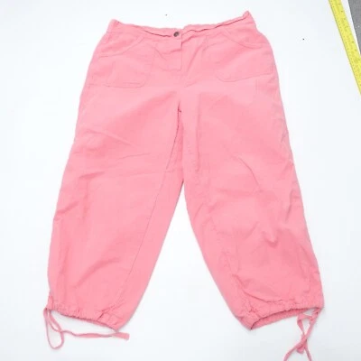 Fashion Bug Cropped Pants Women's Medium Pink Cotton Drawstring Hem Tapered Leg - Image 1 of 4