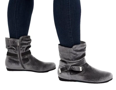 TÓRRIDO TALLA 7.5 ANCHO Gris Terciopelo Nudo Lateral Botín Nudo Lateral Cojín Plateado Foto 1 de 4