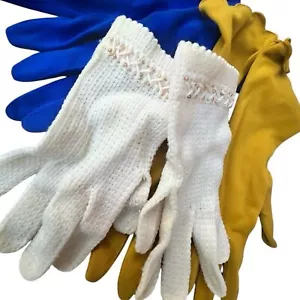 Juego de guantes vintage para mujer - azul, blanco, amarillo 3 pares - Imagen 1 de 7