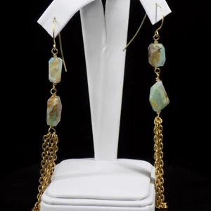 Aureus + Argent for BR Earrings Gold Plated Peruvian Opal Tassel Hook 4" Long - Picture 1 of 10