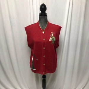 Woolrich Christmas Vest Womens Size XL Red Holiday Angel Santa Sweater NEW - Picture 1 of 10
