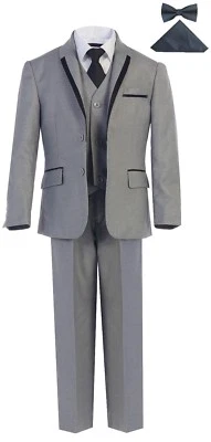 Magen Niños Niños Ajuste Ajustado Formal Nupcial 7 Piezas Conjunto Traje S1-18 L-Gris 2 Botones TXB6 Foto 1 de 4
