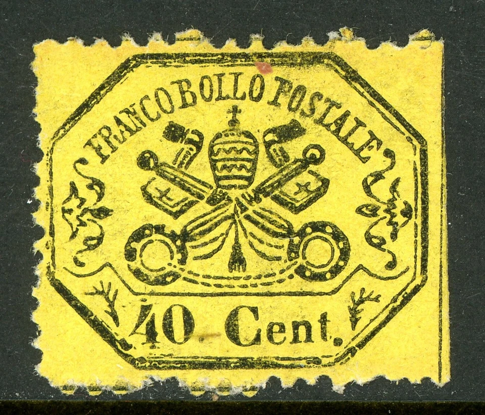 Italy 1868 Roman (Papal) States 40¢ Yellow Glazed Scott #24a Mint T728 ⭐⭐⭐⭐ - Image 1 of 4