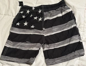 Banana B Split Boys Sz 6-7 Black White Stars Stripes Swim Trunks Board Short New - Picture 1 of 7