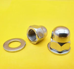 2 Stk. Hutmutter DIN 1587 M12x1 Feingewinde Edelstahl Fein M12x1,0 mit Scheiben  - Bild 1 von 3