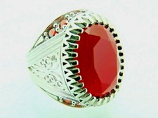 Turkish Handmade Jewelry 925 Sterling Silver Ruby Stone Men Ring Sz 11