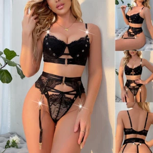 Sexy Mujeres Lencería Babydoll Encaje Sujetador y Pantias Set Ropa Interior Prendas para dormir Body - Imagen 1 de 11