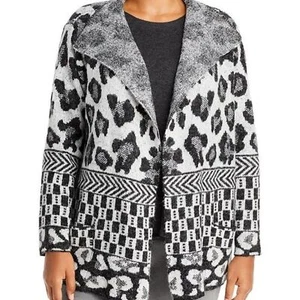 JOSEPH A Woman Size 1X Black White Drape Collar open Cardigan Animal Geometric - Picture 1 of 10