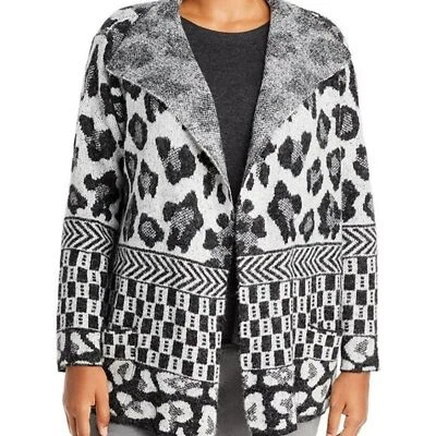 JOSEPH A Woman Size 1X Black White Drape Collar open Cardigan Animal Geometric - Image 1 of 4
