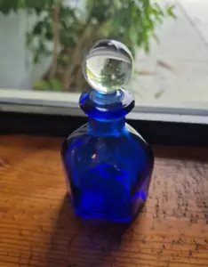 Vintage Cobalt Perfume Bottle Ground Lip Clear Stopper Blue Art Glass - Picture 1 of 17