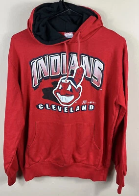 Vintage Cleveland Indians Hoodie Sweatshirt Chief Wahoo Distressed Fits Small - Image 1 of 4