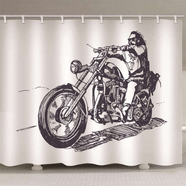 Nice Riding Motorcycles 3D Shower Curtain Waterproof Fabric Bathroom Decoration