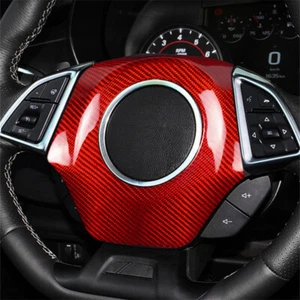 Luxury Red Carbon Fiber Car Steering Wheel Panel Cover For Camaro 2016-2023 - Picture 1 of 7