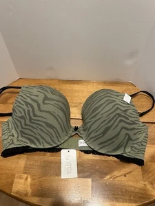 La Senza Underwire Padded 3 Way Push Up Bra Size 38D Green Camo Black Lace Strap - Picture 1 of 14