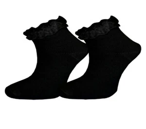 Girls Black Lace Trim Frilly Ankle School Socks 12 Pairs Fancy Dress Socks - Picture 1 of 1