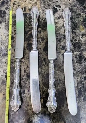 LOT OF 4 ANTIQUE c1908 LAFAYETTE SILVERPLATED OLD FRENCH HOLLOW PLACE KNIVES 🍽 - Image 1 of 4