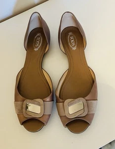 TOD's - Beige Slip-On Peep-Toe Flat Shoes - Size Eu 38 Uk 5 - Picture 1 of 7