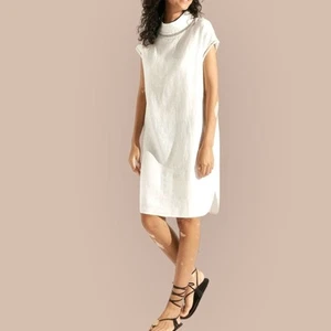 Lintico NWT SZ Large the Zarhara turtleneck White linen sheath Mini Dress - Picture 1 of 16